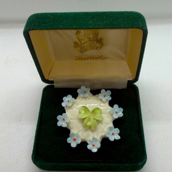 Belleek Jewelry - 1923 Rare Vintage Belleek Ireland Porcelain Forget Me Not Flower Pin Brooch